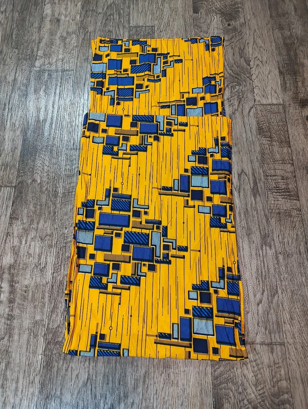D'Yanu Bold Yellow & Blue Geometric African Print Fabric Wrap And Tie A Top